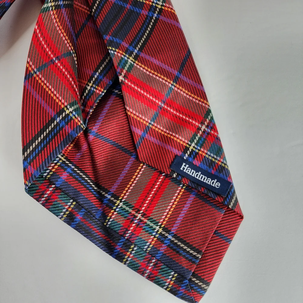 PAUL FREDRICK  Red Plaid Seven Fold Silk Tie.